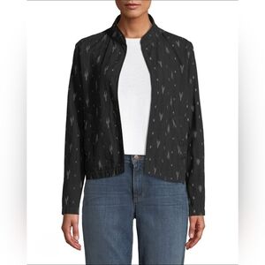 Eileen Fisher Ikat Print Mandarin Collar Short Jacket S Black Organic Cotton